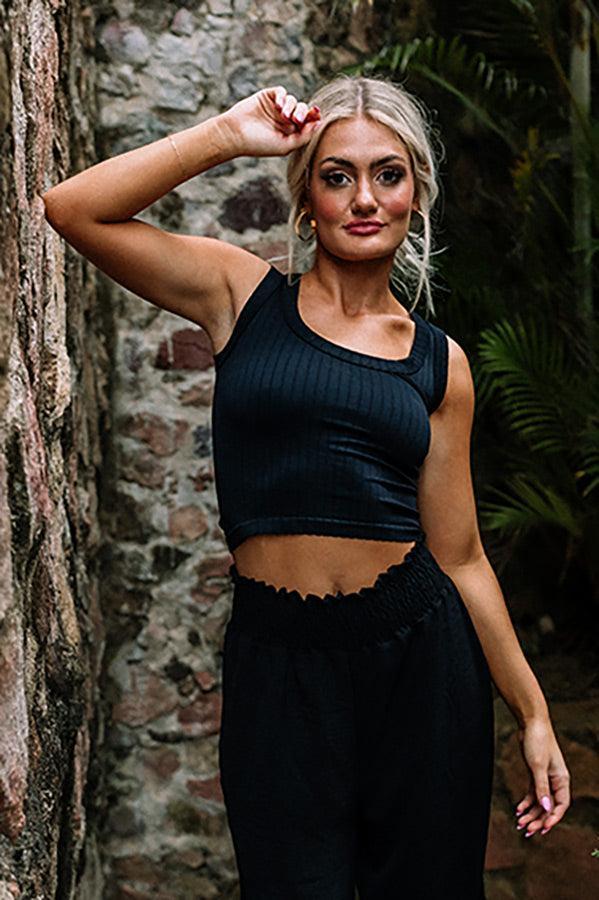 Stay Hopeful Ribbed Crop Tank In Black Product Image