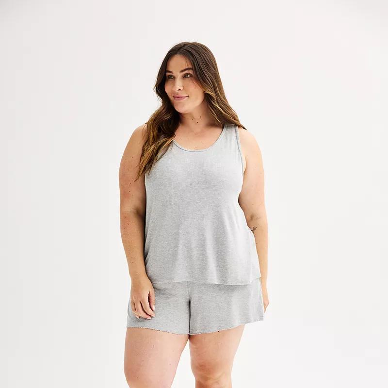 Plus Size Sonoma Goods For Life 2-Piece Tank Top & Shorts Sleep Set, Womens Medium Cumulus Grey Product Image