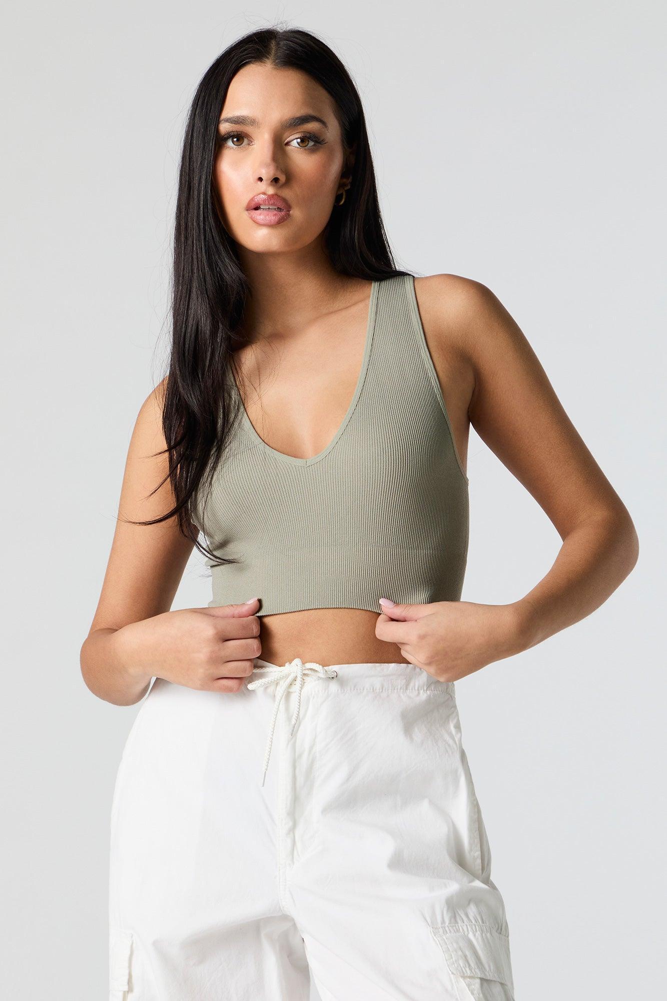 Seamless Ribbed V-Neck Cropped Tank Female Product Image