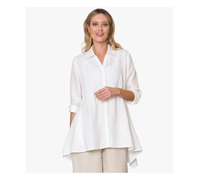 Stella Carakasi Womens Linen Long Sleeve Collared V-Neck True Form Shirt Product Image