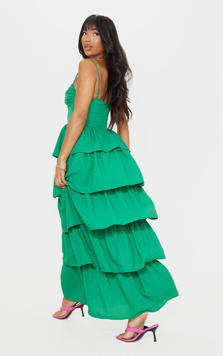 Bright Green Cup Detail Strappy Tiered Maxi Dress Product Image