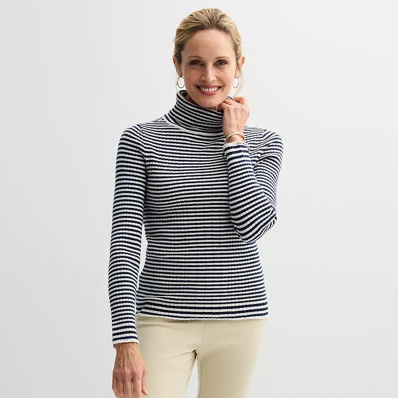 Womens Croft & Barrow Ribbed Turtleneck Sweater Blue Stripe Product Image