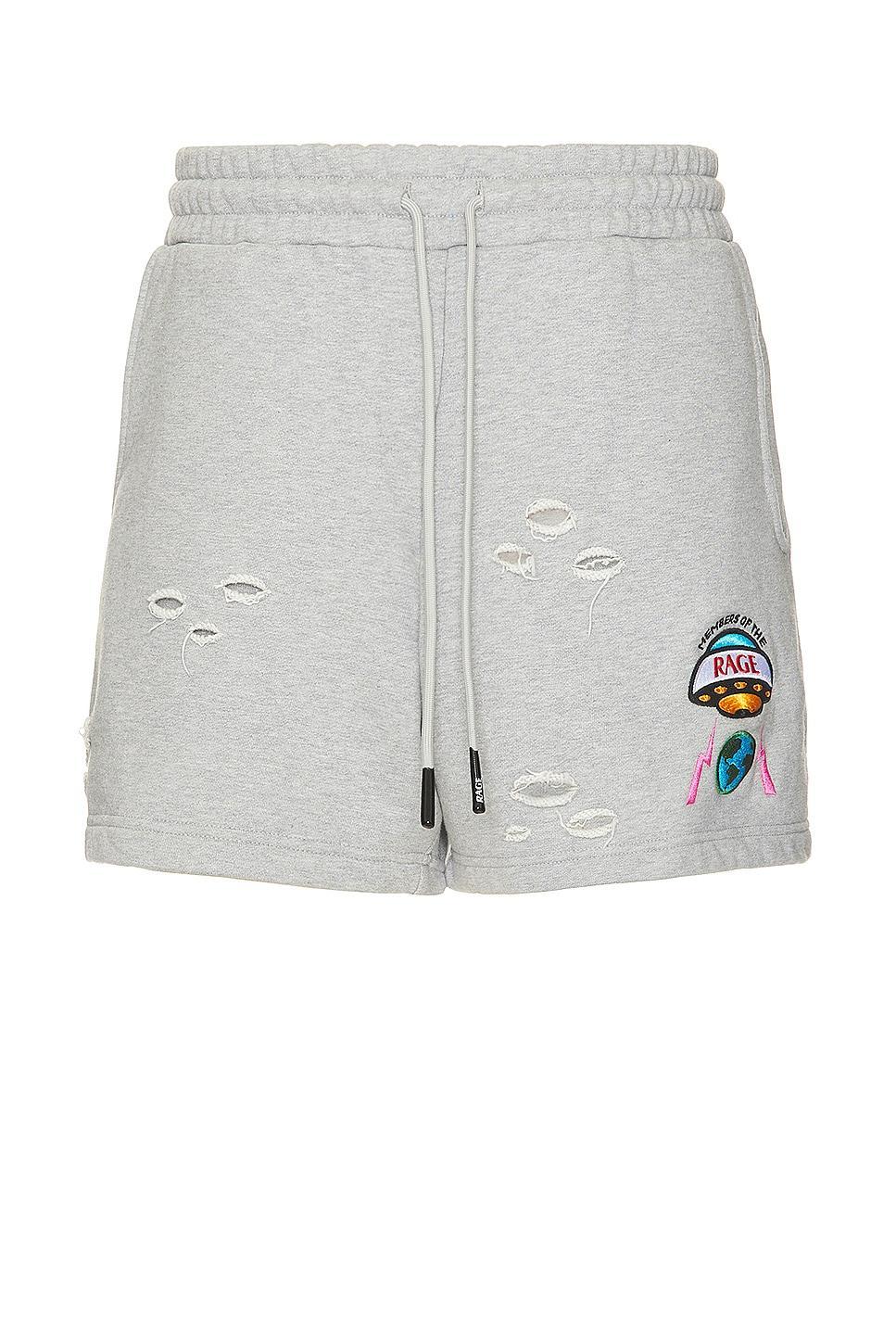 Members of the Rage Distressed Small Logo Shorts in Grey Product Image