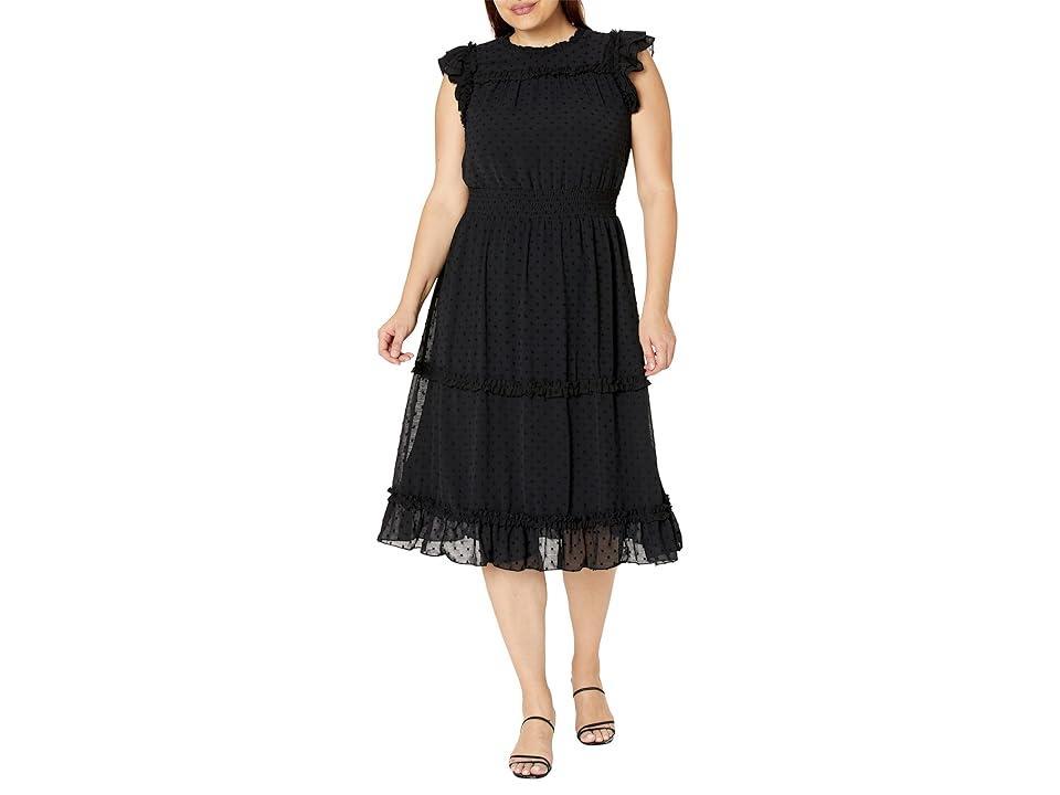 CeCe Clip Dot Flutter Sleeve Midi Dress Product Image