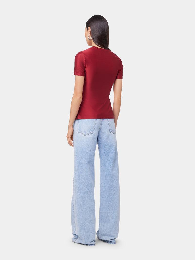 RED SHORT-SLEEVE DRAPED TOP IN JERSEY Product Image