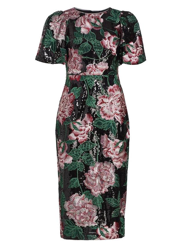 Womens Embroidered Floral Midi-Dress Product Image