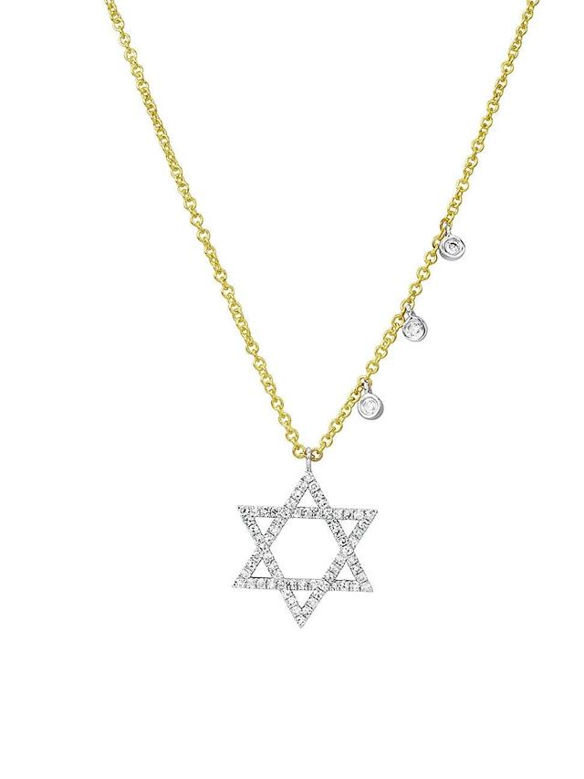 Womens Two-Tone 14K Gold & Diamond Star Of David Pendant Necklace Product Image