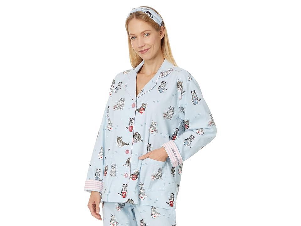 P.J. Salvage Flannel PJ Set with Headband Tint Coffee and Cats) Women's Pajama Sets Product Image