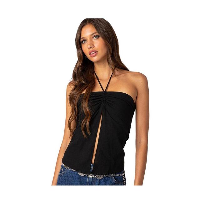 Womens Gathered Split Front Top Product Image