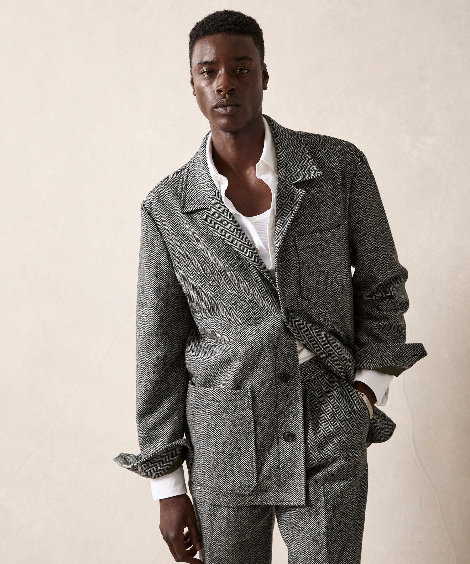 Italian Wool Tailored Chore Coat in Grey Herringbone Product Image