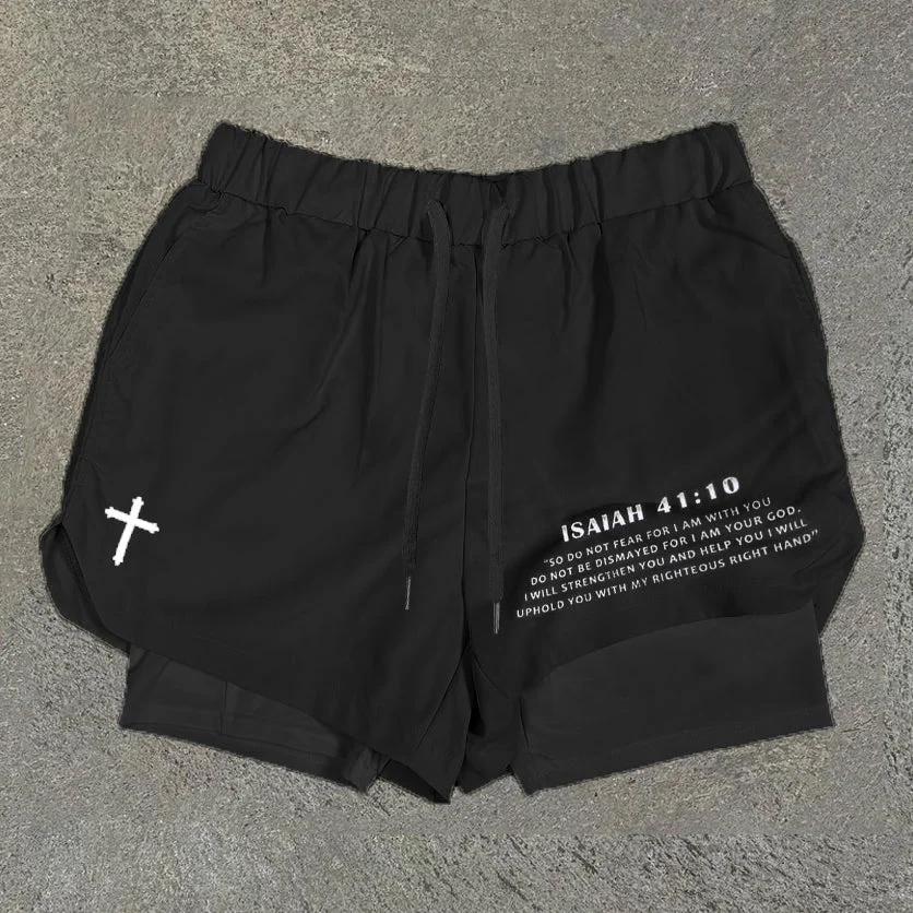 Isaiah 41:10 Print Men's High Performance Double Layer Shorts Product Image