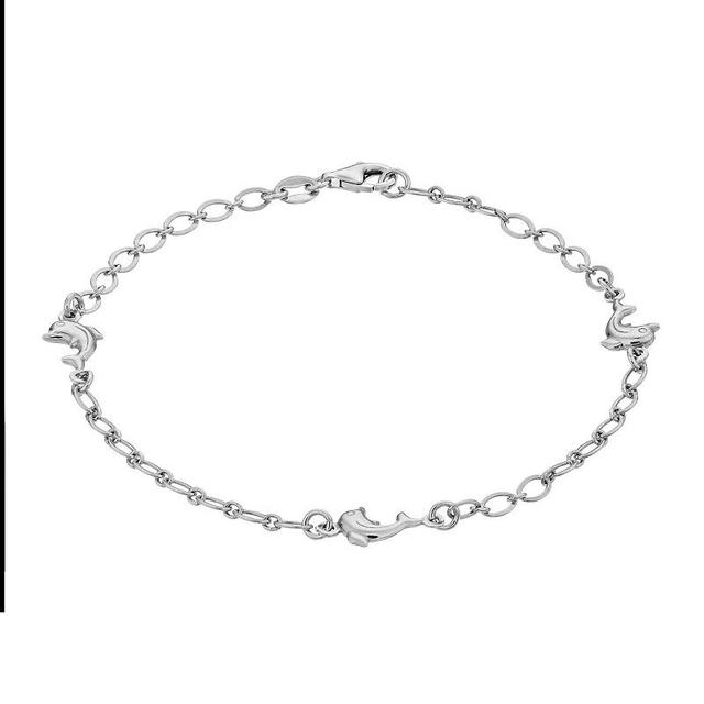 Sterling Silver Dolphin Pendants Anklet, Womens Product Image