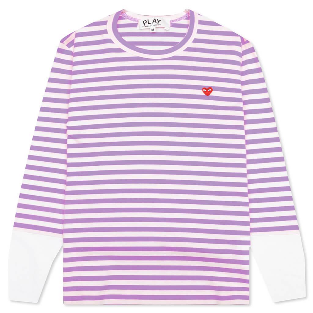 Women's Striped White Sleeve L/S T-Shirt - Purple Female product image