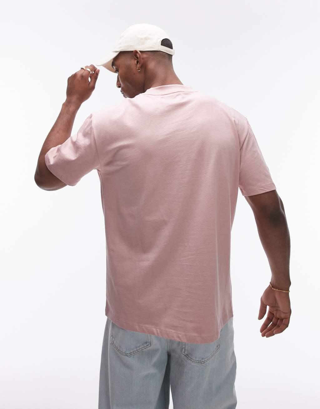 Topman oversized fit T-shirt with fruit print in washed pink Product Image