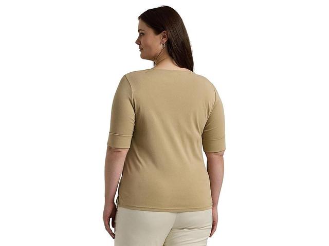 LAUREN Ralph Lauren Plus Size Stretch Cotton Boatneck Top (Birch Tan) Women's Clothing Product Image