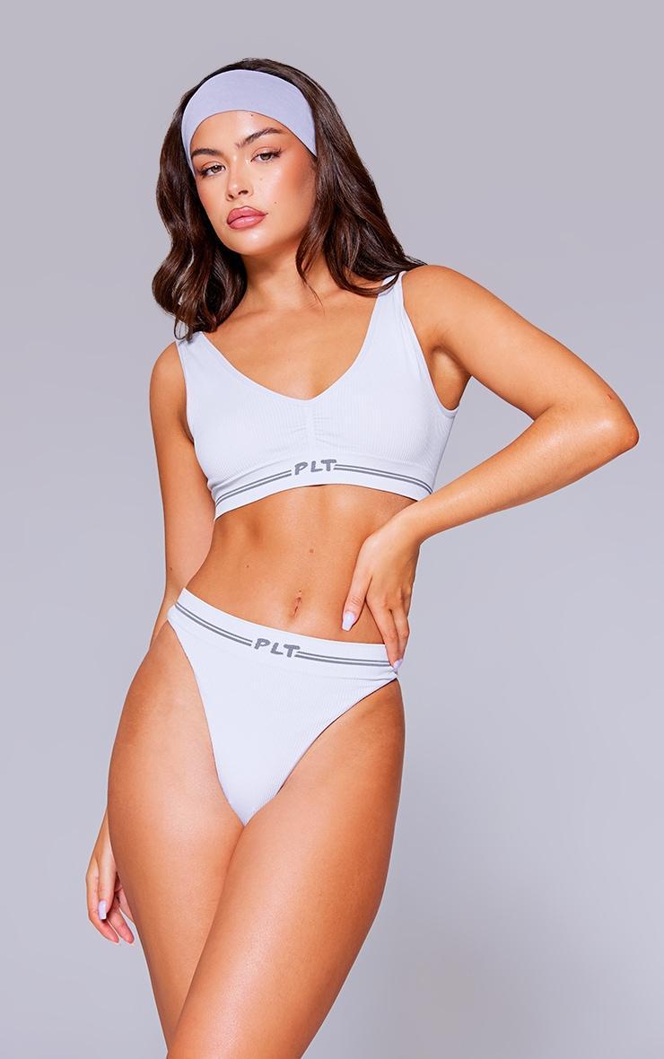 PRETTYLITTLETHING Grey Seamless Ribbed Bra Product Image