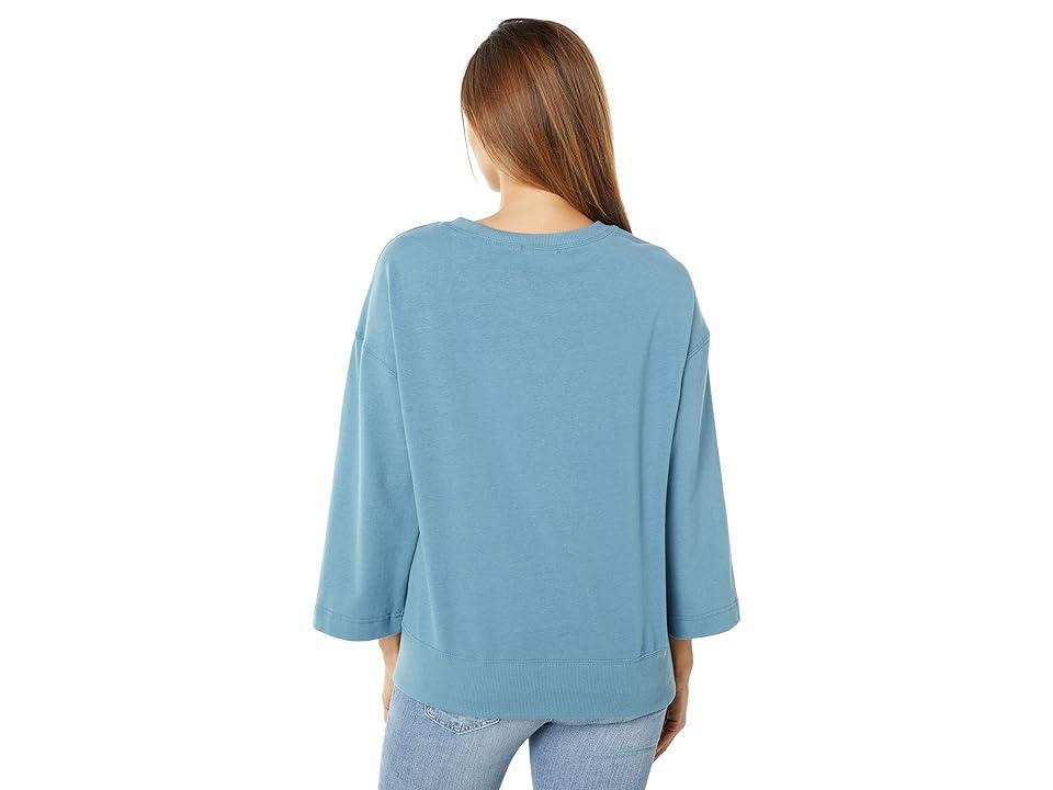 Three Dots Washed Crew Neck Sweatshirt (Bluestone) Women's Clothing Product Image