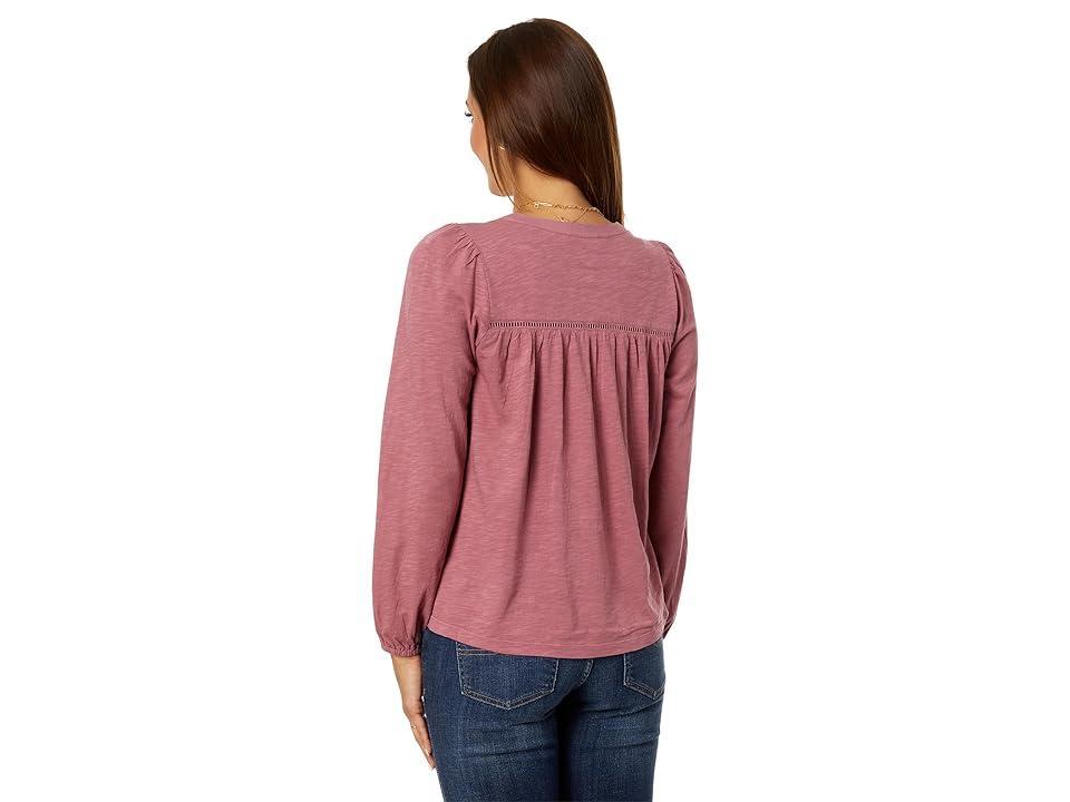 Lucky Brand Lace Pintuck Yoke Cotton Peasant Top Product Image