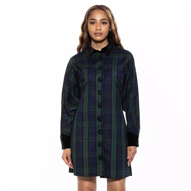 Womens ALEXIA ADMOR Velvette Plaid Dolman Button Down Shirt Dress Product Image