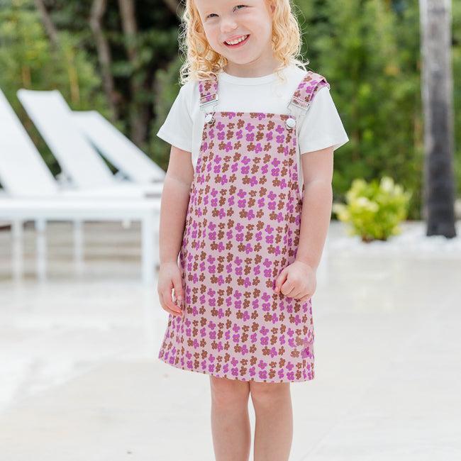 Kid's Keep On Wishing Pink Corded Multi Daisy Printed Overall Dress FINAL SALE Product Image