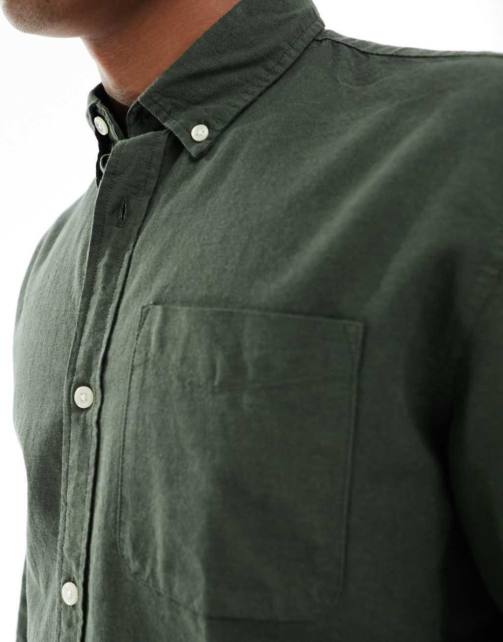 Jack & Jones oversized oxford shirt in khaki  Product Image