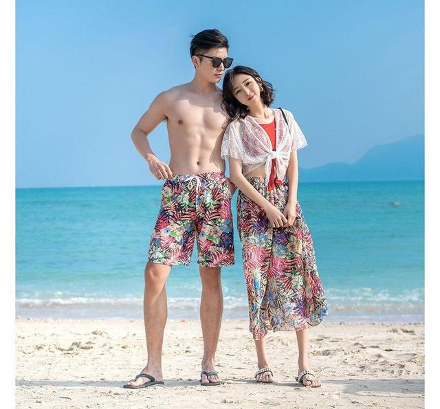 Couple Matching Swim Shorts / Wide Leg Pants / Crop Tank Top / Print Shorts / Cover-Up / Swim Top / Set Product Image