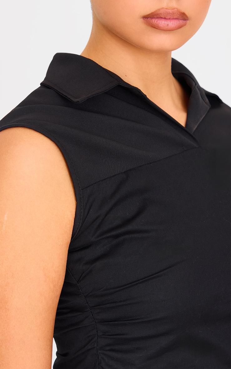 Black Ruched Sleeveless Long Top Product Image