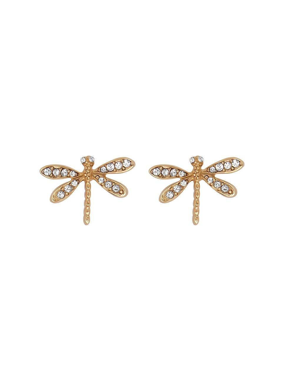 Womens Goldtone & Glass Crystal Dragonfly Stud Earrings Product Image