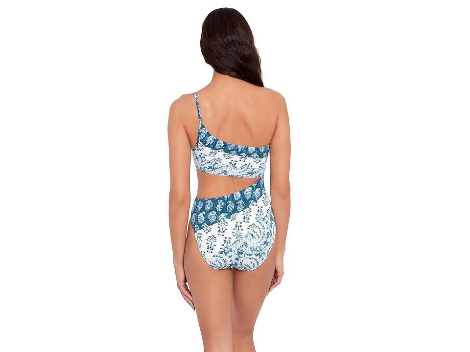 LAUREN Ralph Lauren Indigo Print Mix One Shoulder One Piece (Multicolor) Women's Swimsuits One Piece Product Image