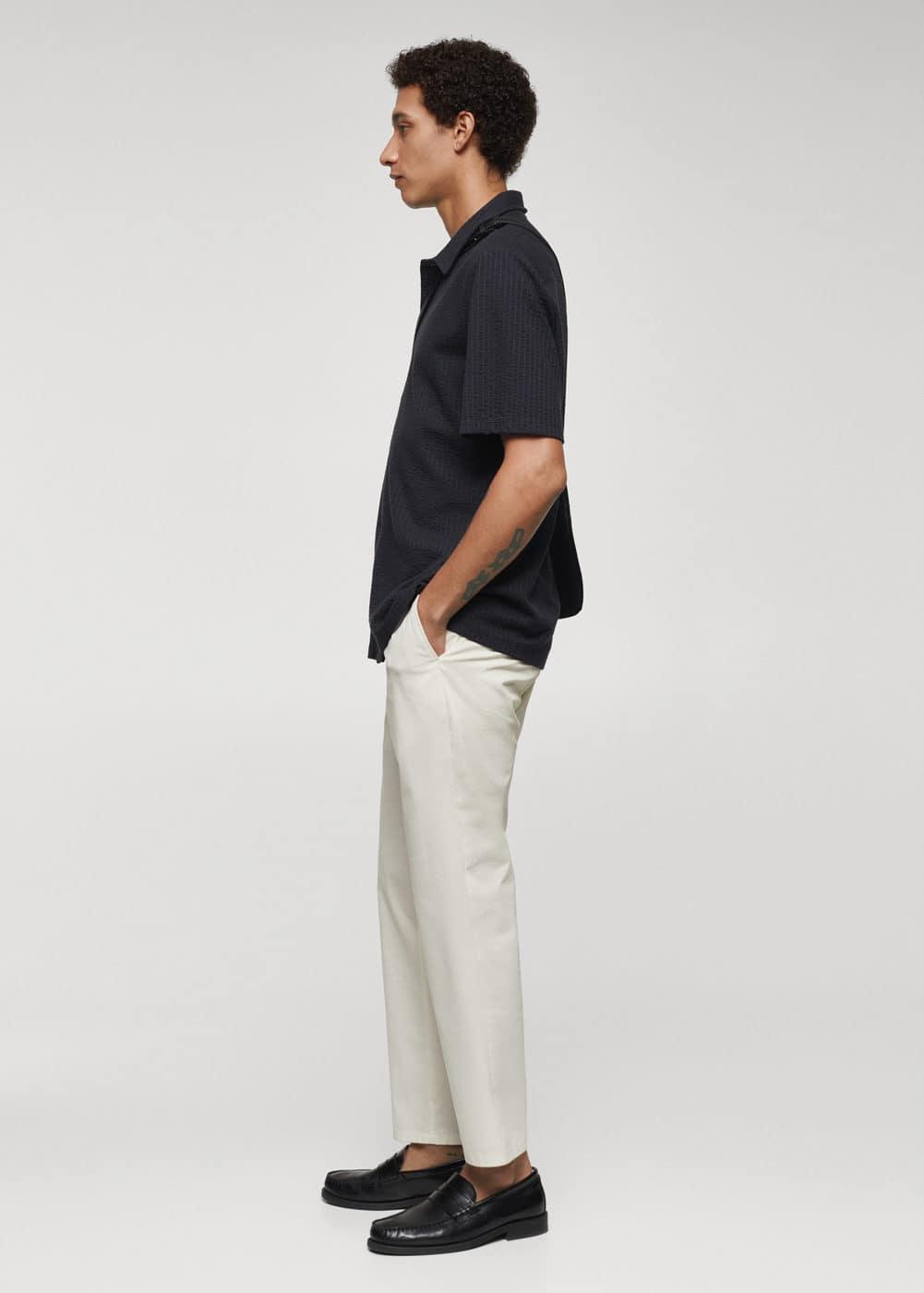 MANGO MAN - Cotton seersucker pants with drawstring off whiteMen Product Image