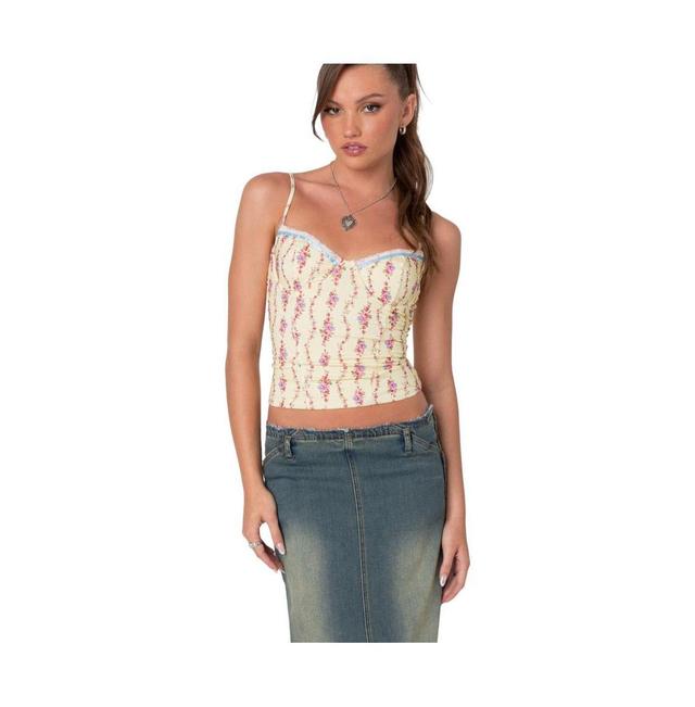 EDIKTED Indira Floral Lace-Up Corset Camisole Product Image