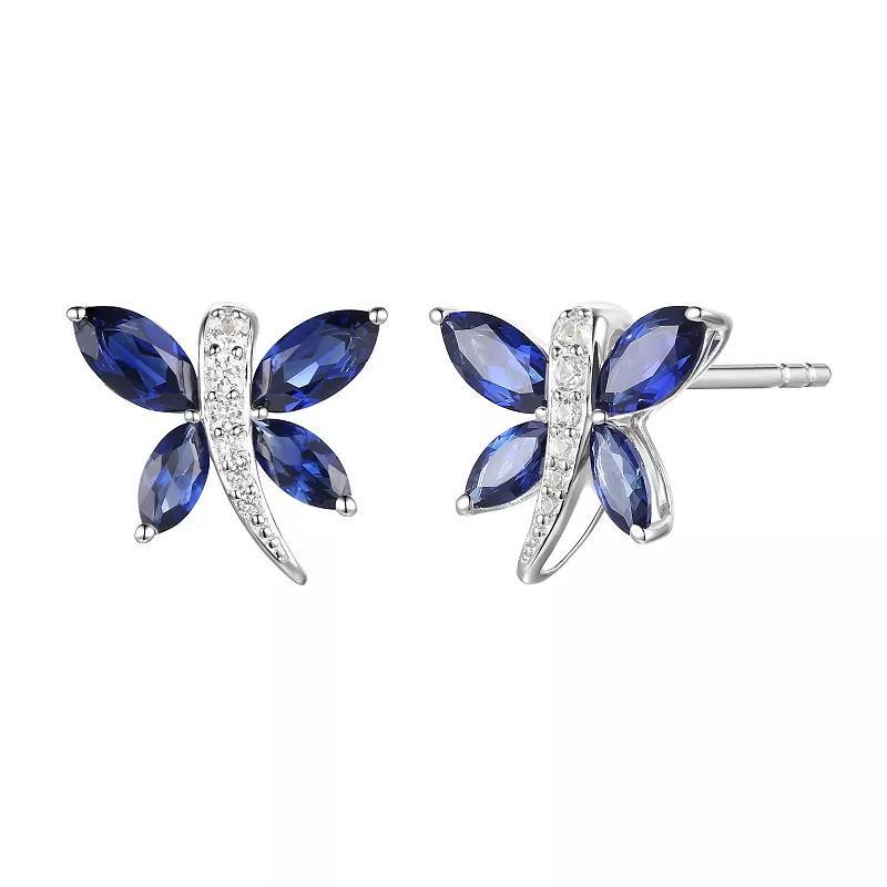 Sterling Silver Lab-Created Blue & White Sapphire Butterfly Earrings, Womens Product Image