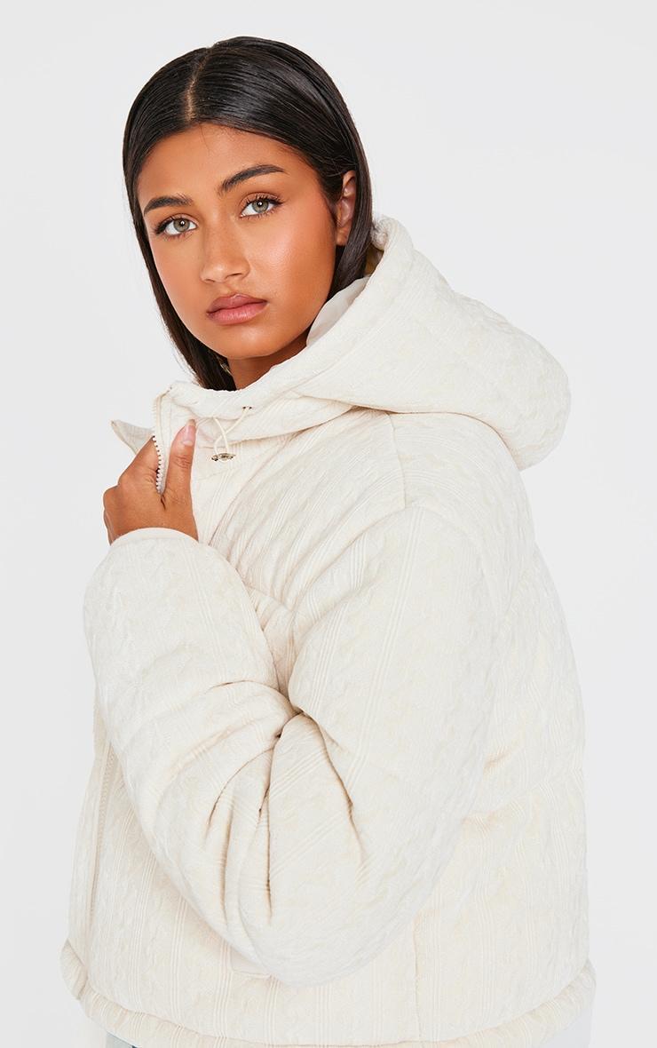 Oatmeal Cable Knit Puffer Coat Product Image