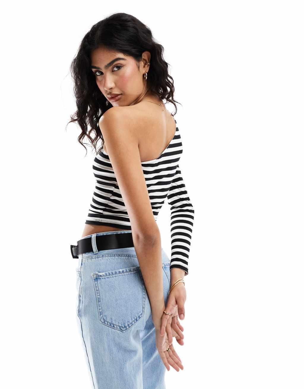 ASOS DESIGN stripe one sleeve top in stripe Product Image