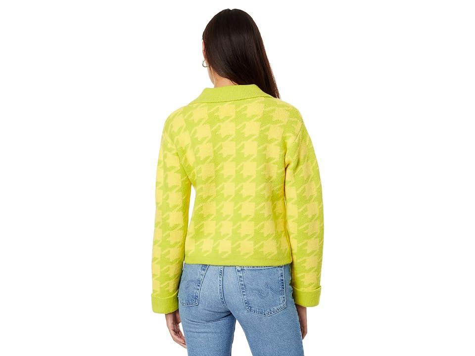 English Factory Houndstooth Cropped Cardigan (Lime/Yellow) Women's Clothing Product Image