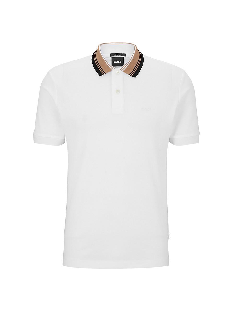 Mens Interlock Cotton Polo Shirt with Stacked Logo Trim Product Image