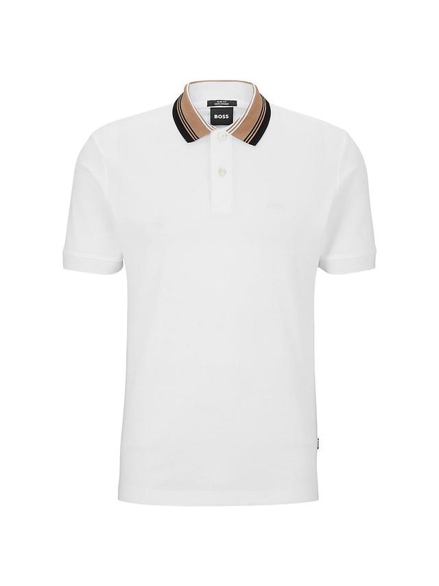 Mens Interlock Cotton Polo Shirt with Stacked Logo Trim Product Image