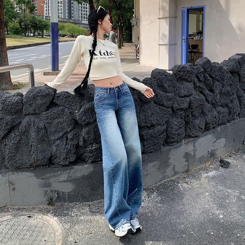 High Waist Washed Wide Leg Jeans (Various Designs) Product Image