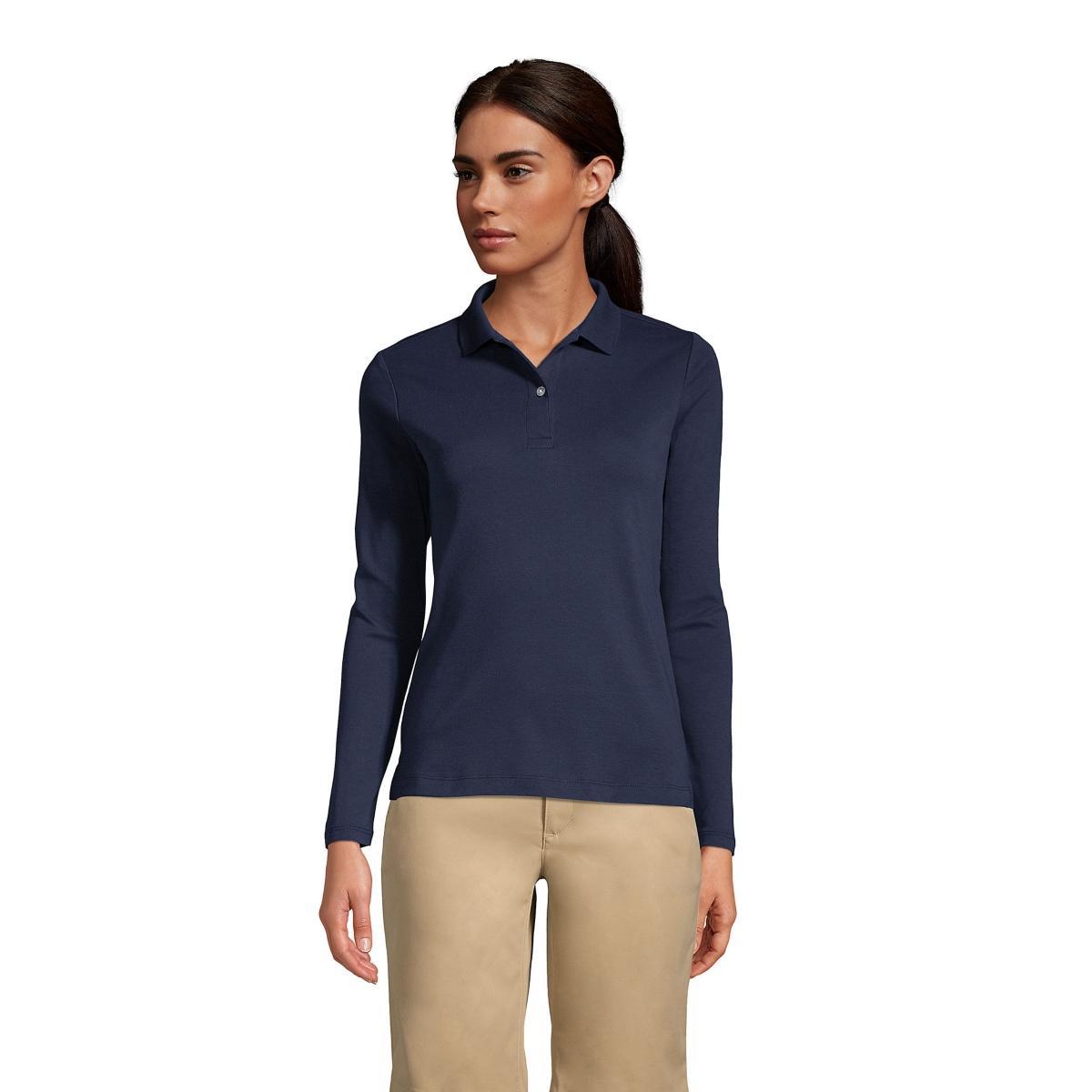 Womens Lands End School Uniform Long Sleeve Interlock Polo Shirt Product Image