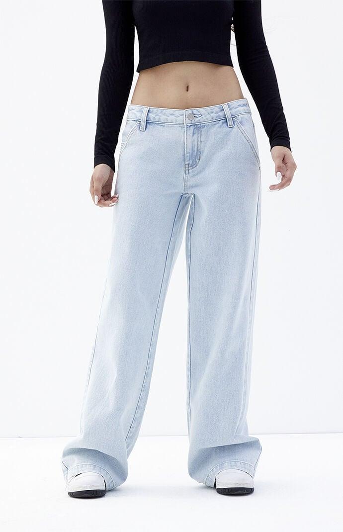 Women's Casey Light Indigo Button Pocket Low Rise Baggy Jeans Product Image