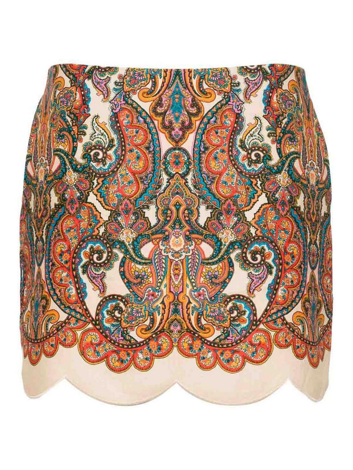 ZIMMERMANN High Waist Linen Mini Skirt With Paisley Print In Multicolour Product Image