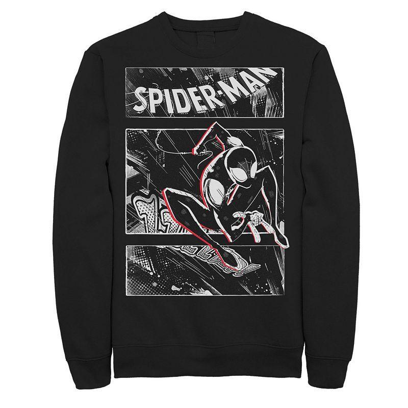 Mens Marvel Spider-Man Spiderverse Comic Retro Graphic Fleece Pullover Black Product Image