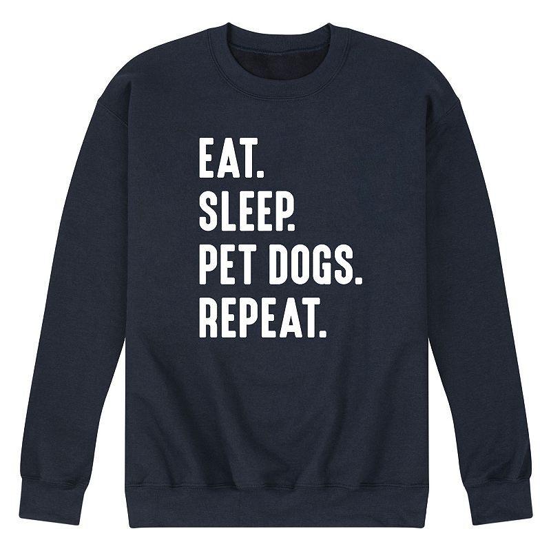 Mens Eat Sleep Pet Dogs Repeat Graphic Fleece Sweatshirt Blue Product Image