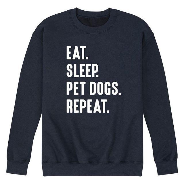 Mens Eat Sleep Pet Dogs Repeat Graphic Fleece Sweatshirt Blue Product Image