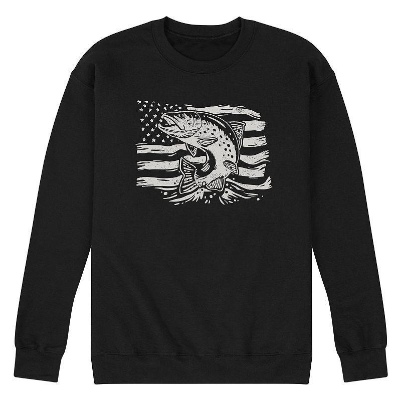 Mens Trout American Flag Fleece Sweatshirt Product Image