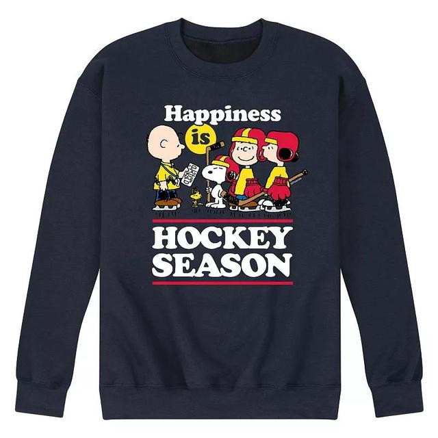 Mens Peanuts Happiness Is Hockey Season Graphic Sweatshirt Blue Product Image