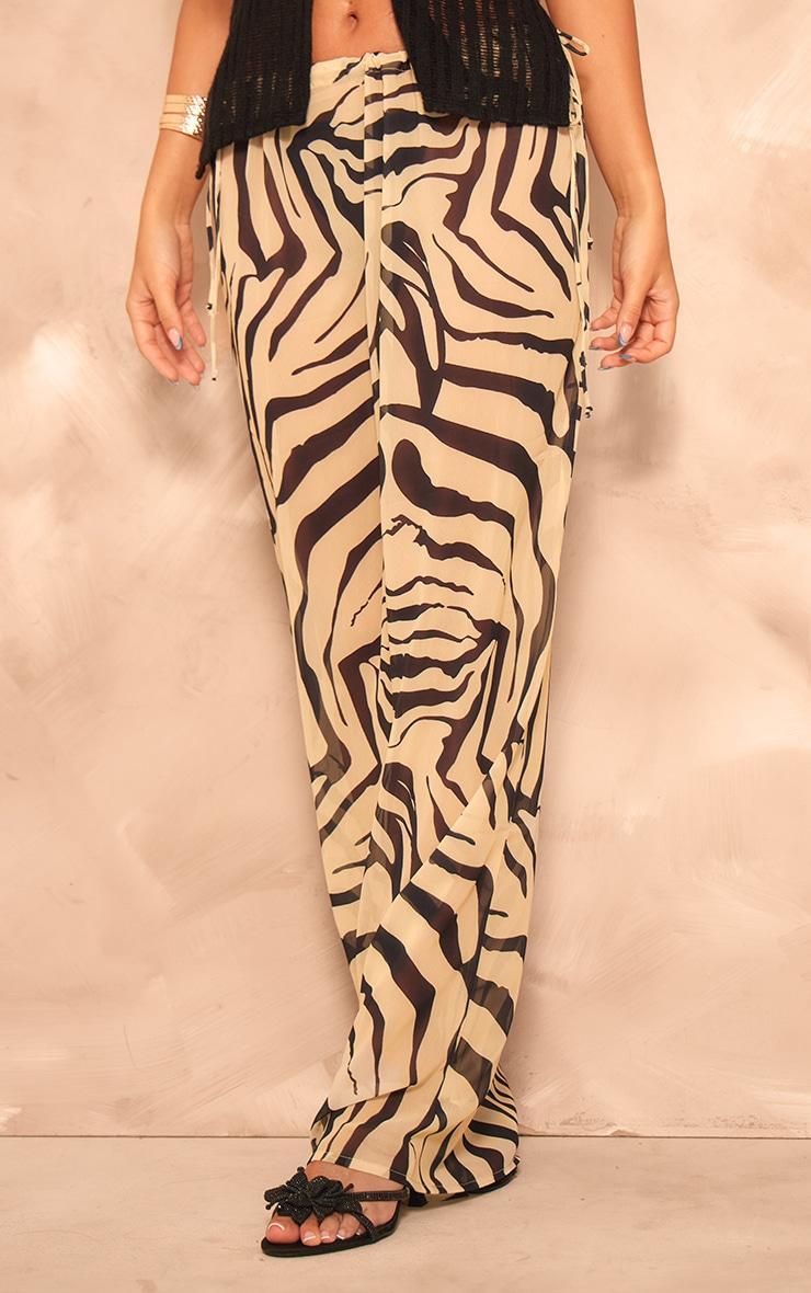 Black Zebra Print Chiffon Tie Side Maxi Skirt Product Image