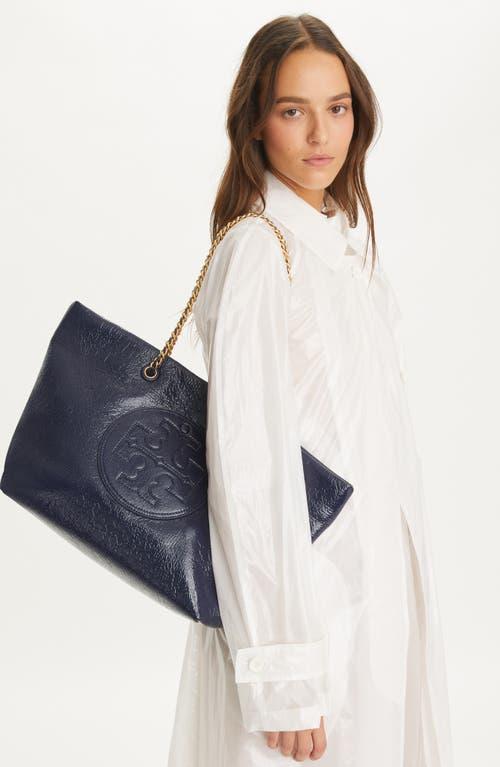 TORY BURCH Ella Chain Crinkle Leather Tote In Blue Product Image