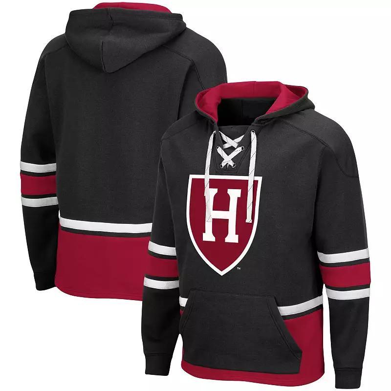 Mens Colosseum Black Harvard Crimson Lace Up 3.0 Pullover Hoodie Product Image