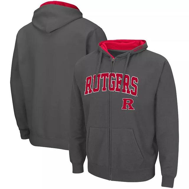 Mens Colosseum Charcoal Rutgers Scarlet Knights Arch & Logo 3.0 Full-Zip Hoodie Grey Product Image